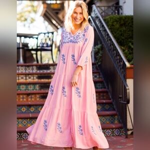 J.marie Bohemian Floral Embroidered Elegant Maxi Dress Size M